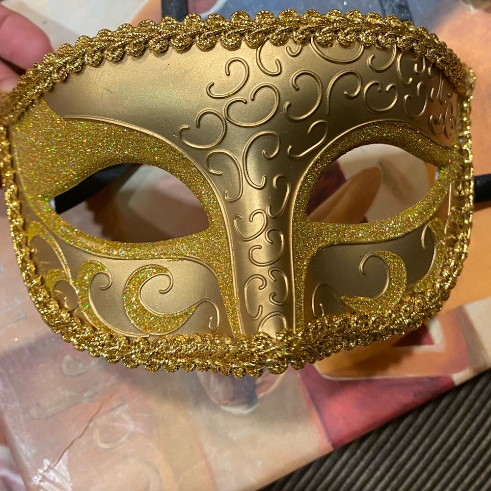 Glittered Gold Masquerade Mask - Picture 6 of 7